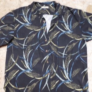 tommy bahama silk black blue aloha shirt xl
